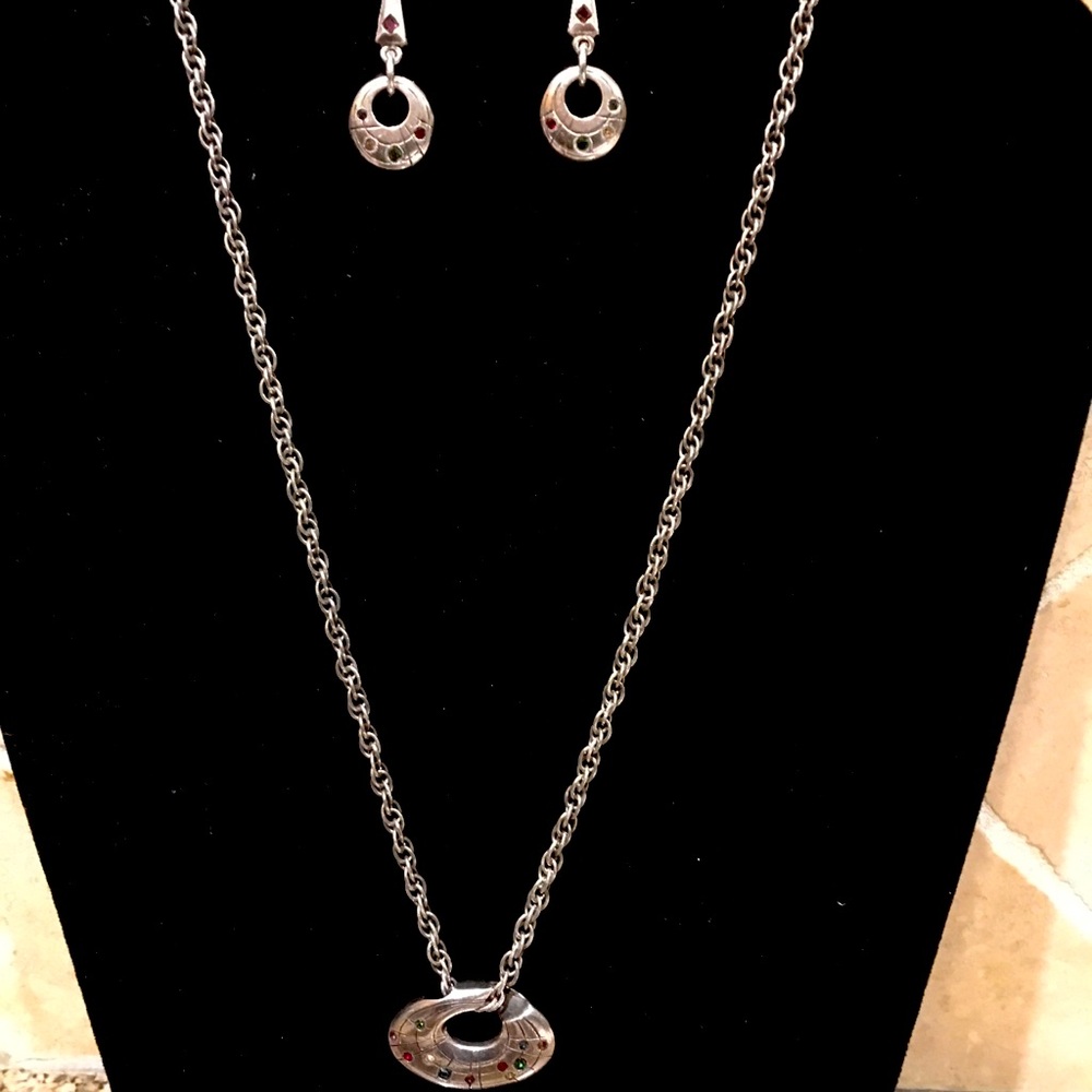 PATRICIA LOCKE necklace & earring set. Silver tone with color stones.